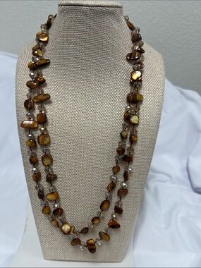 Elegant Long Brown Beaded Necklace perfect for layering